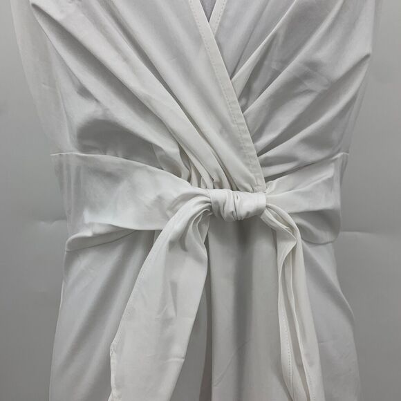 New York & Company Blouse Womens 4 White Tie Waist Surplice Sleeveless Stretch - Picture 4 of 14